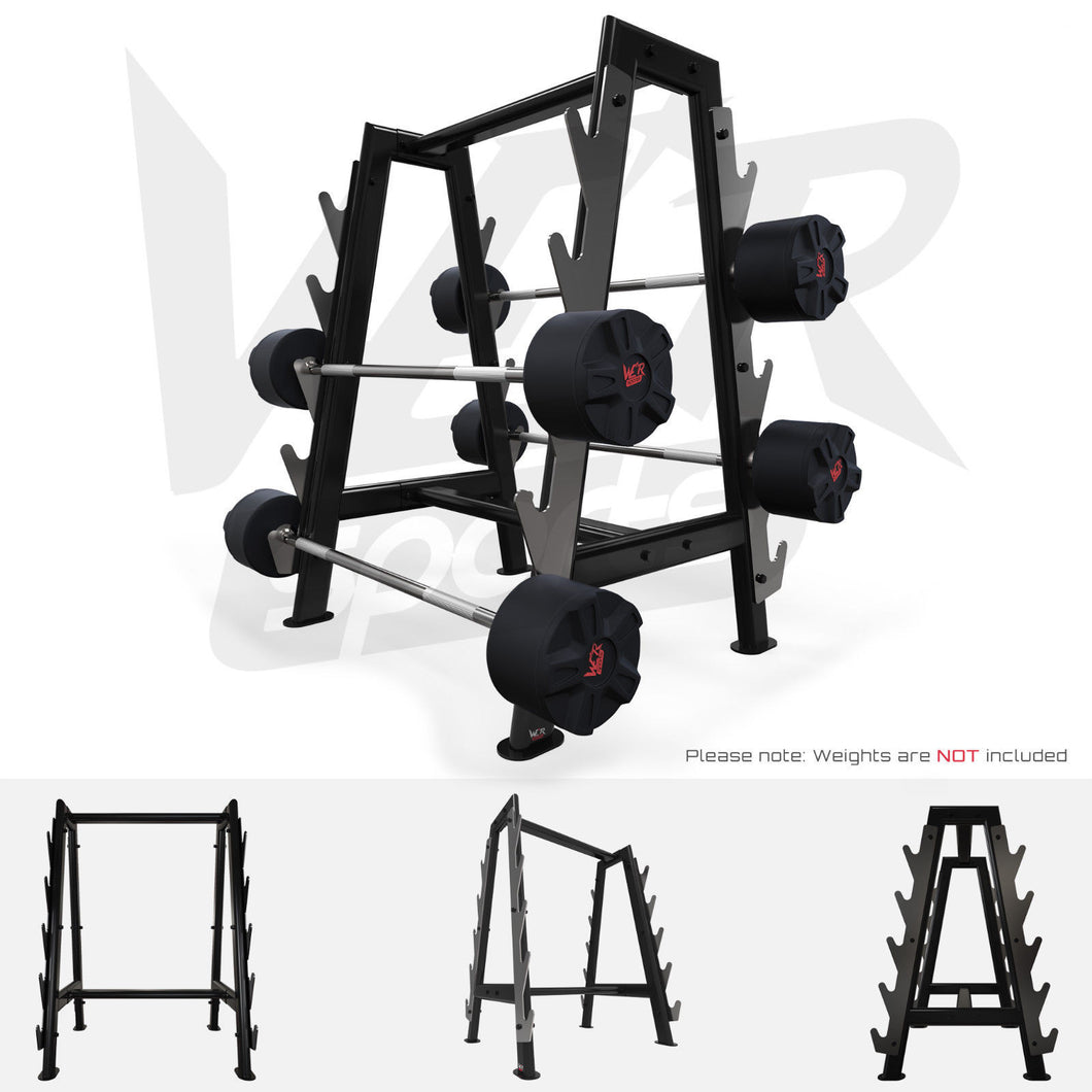 Hex Barbell Bar Storage Rack Stand Holds 10 Bars Gym Weight Rack